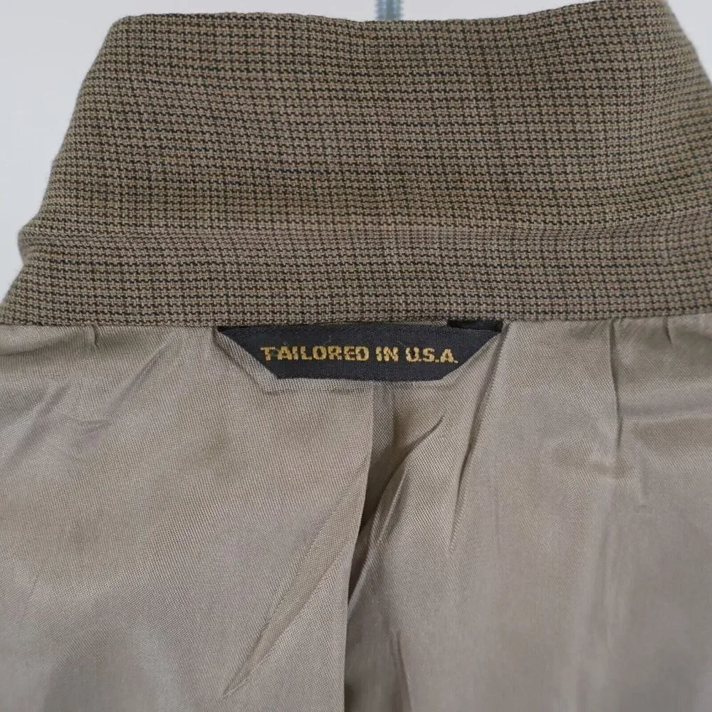 Austin Reed Woven Wool Beige‎ Tan Check 3 Button Blazer / Sport Coat 40R